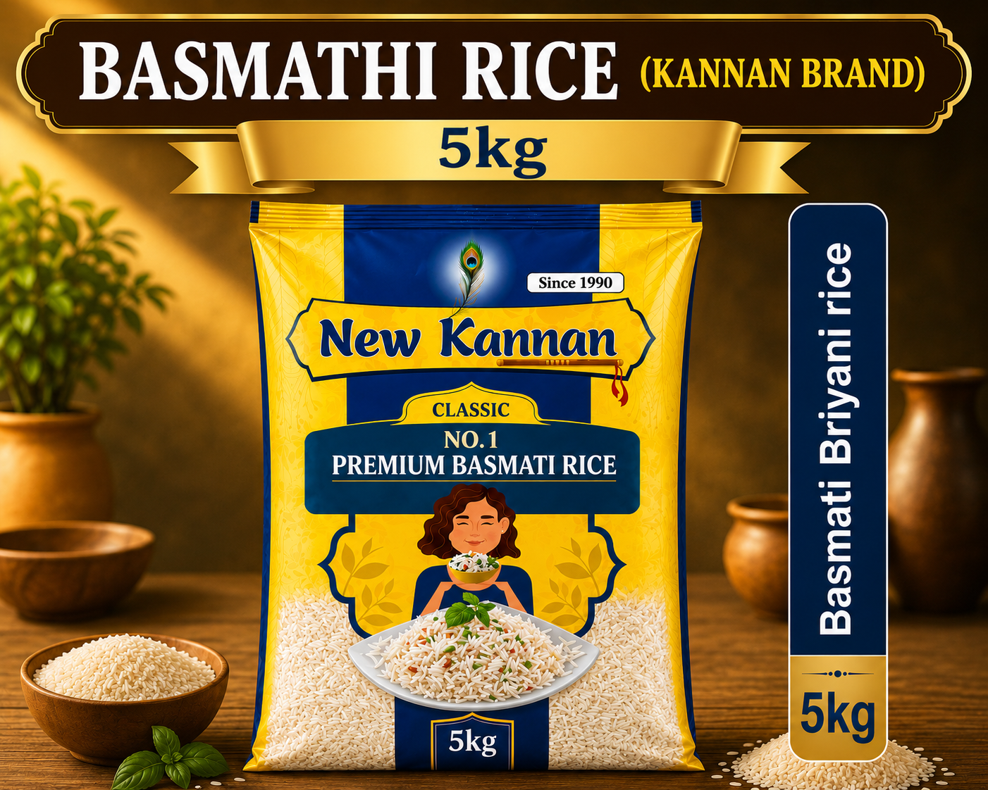 Basmati Briyani rice(Full grain)5kg(price with tax)- Kannan Brand