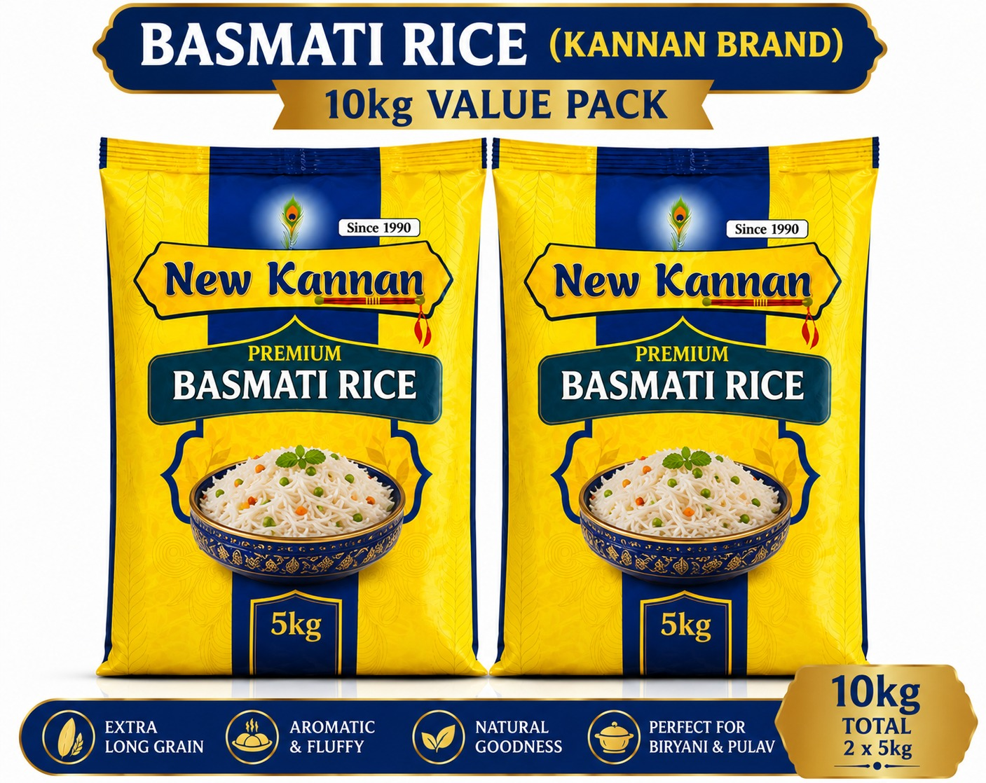 Basmati Long grain(Briyani rice) 10kg Value Pack-Kannan Brand