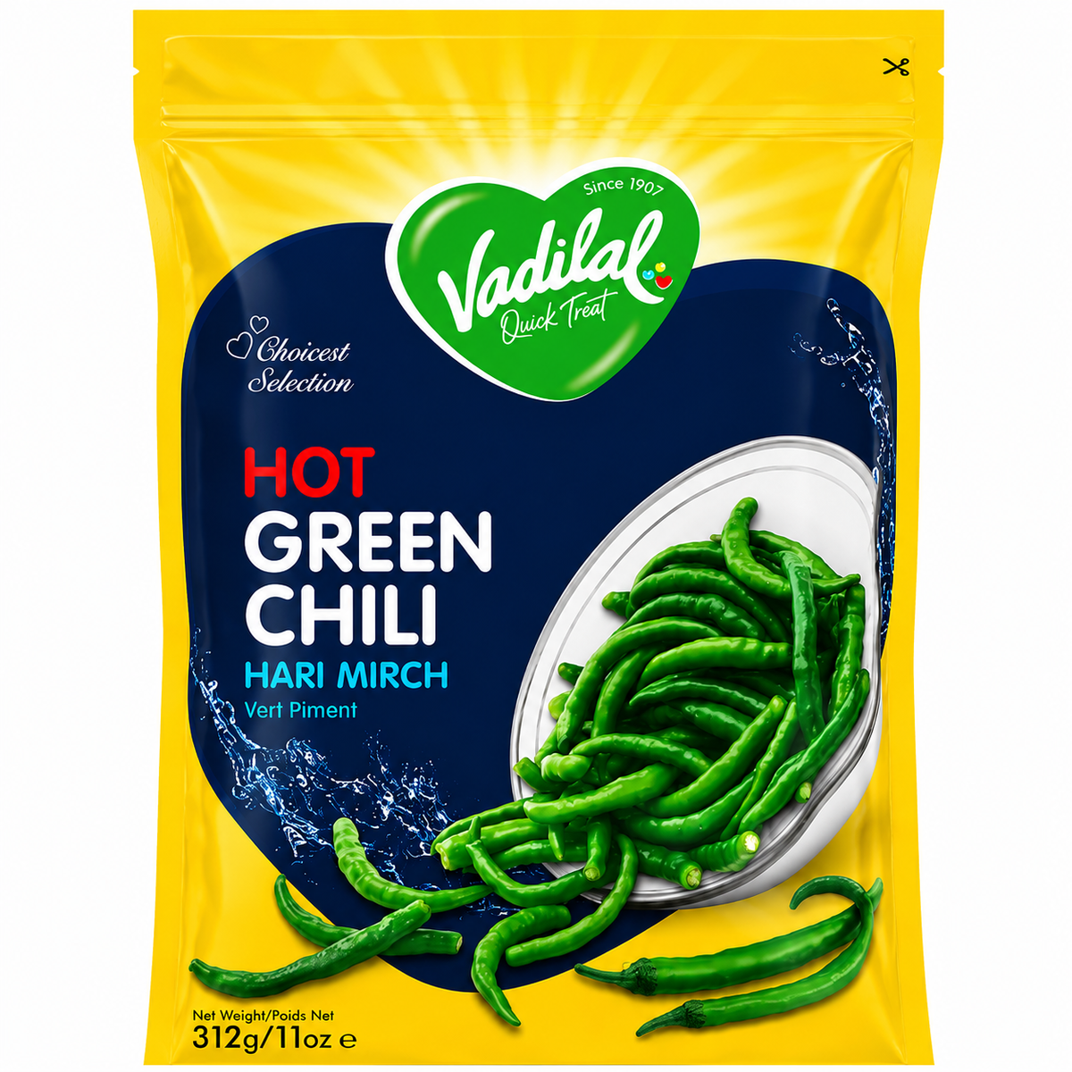 Vadilal hot green chilli frozen(312g)