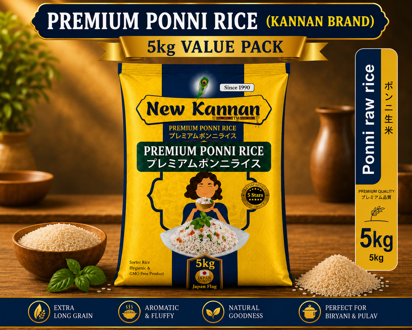Ponni Boiled Rice 5kg(price with tax)-Kannan Brand Premium