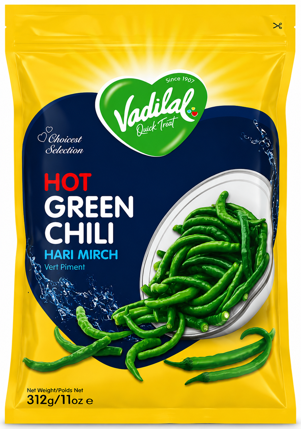 Vadilal hot green chilli frozen(312g)