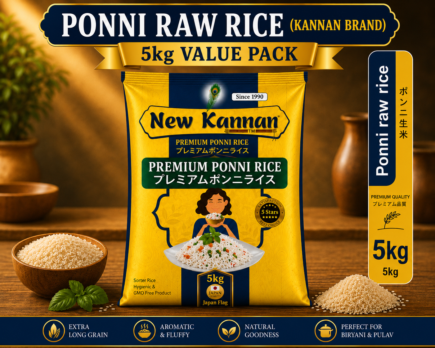 Ponni Raw Rice 5kg-Kannan Brand